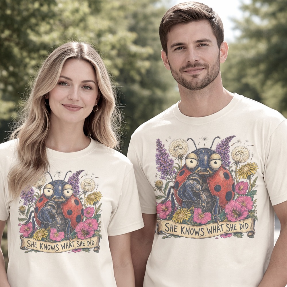 She Knows What She Did Ladybug Wildflower Wreath Tee